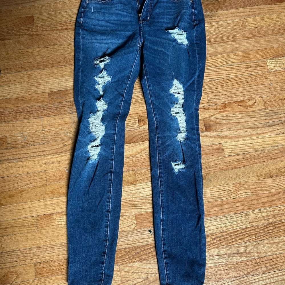American Eagle Outfitters Dark Blue Distressed Skinny Jeans